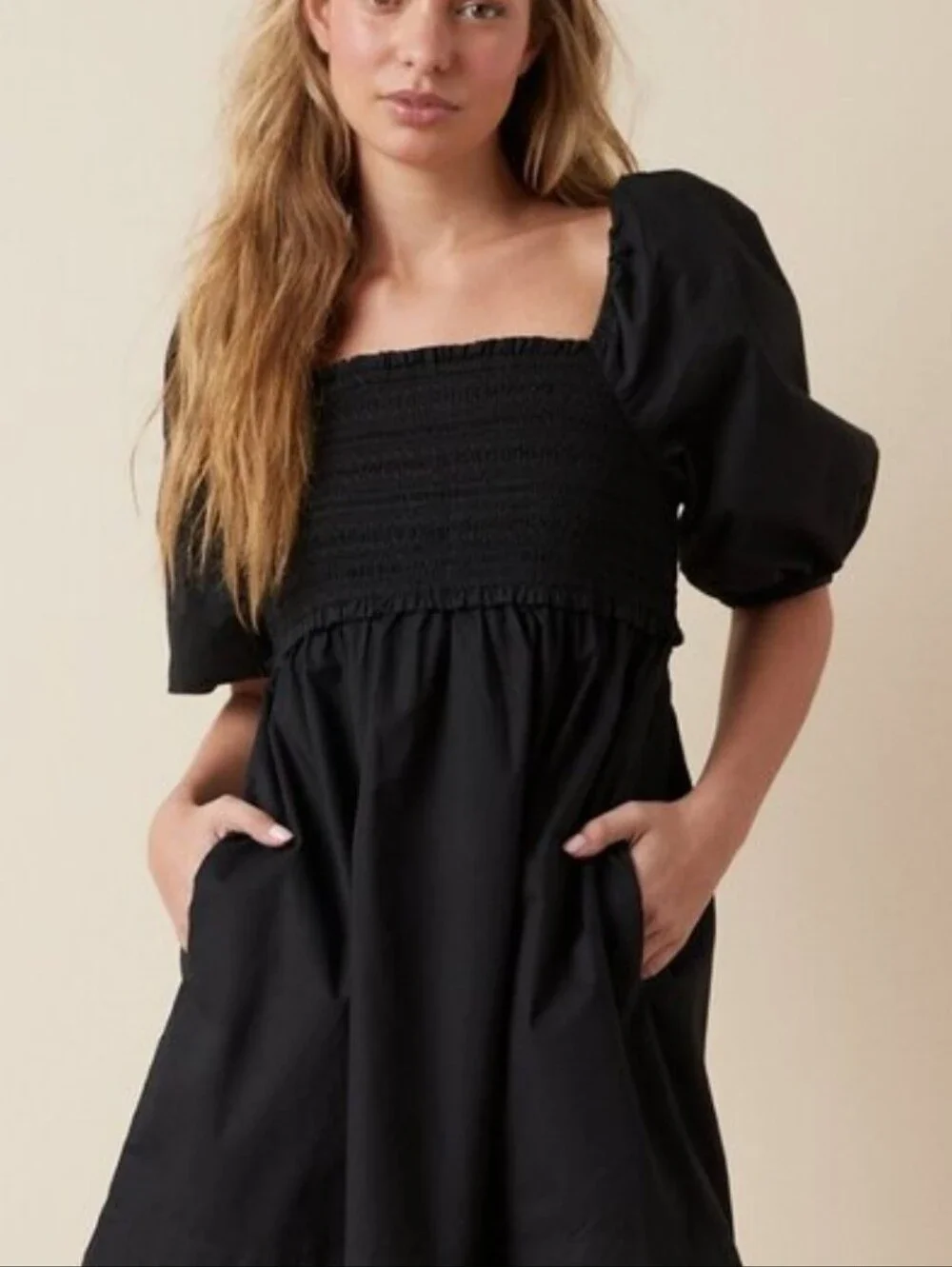 American Eagle Black Smocked Puff-Sleeve Dress Size XL